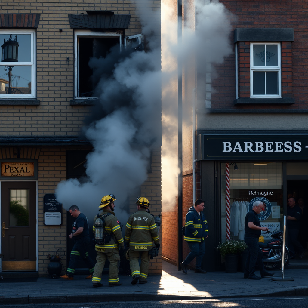 Two people escape from flat above after fire breaks out at barber shop below